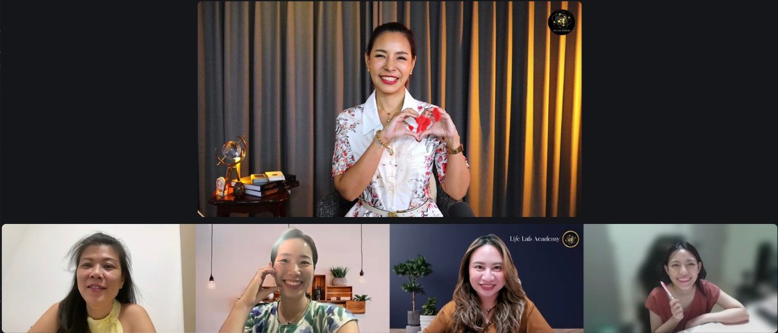 Coach Vivi with an English-language NLP Practitioner cohort on Zoom